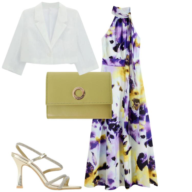 Outfit donna - Total look #2401271. Stile Romantica per Serata fuori. Abbinamento con vestiti lunghi, blazer, portafogli, sandali col tacco.