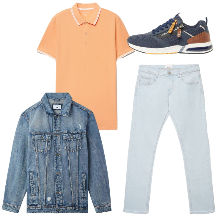 Outfit uomo - Total look. Stile Casual per Tutti i giorni. Abbinamento con sneakers, giacche, jeans, polo.