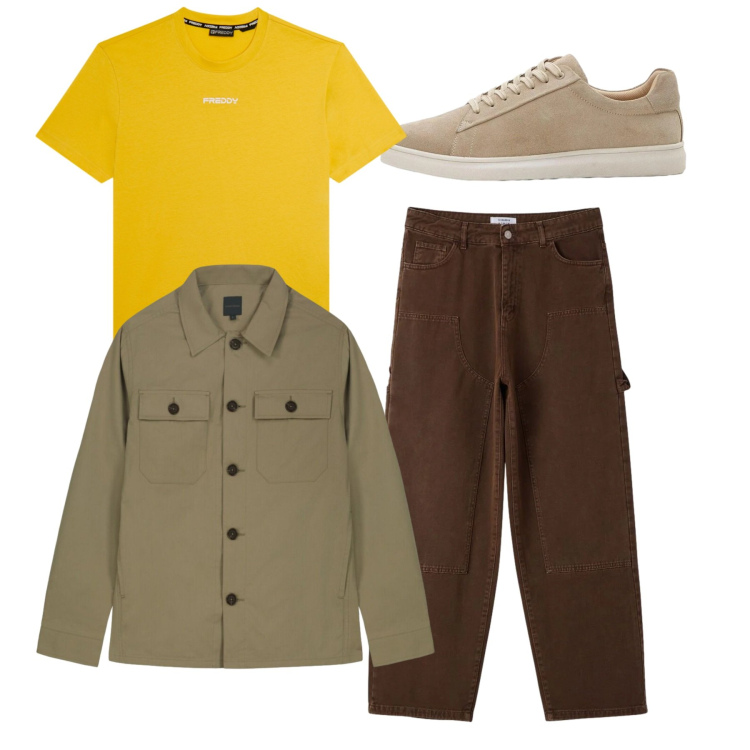 Outfit uomo - Fresco di maggio. Stile Casual per Tutti i giorni. Abbinamento con sneakers, pantaloni, t-shirt, cappotti.