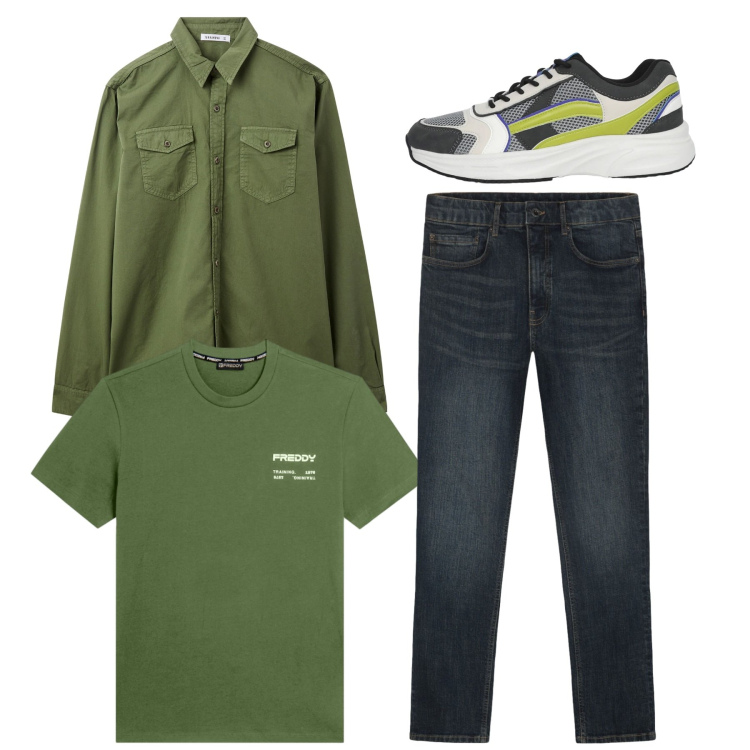 Outfit uomo - Total look. Stile Casual per Tutti i giorni. Abbinamento con camicie, sneakers, t-shirt, jeans.
