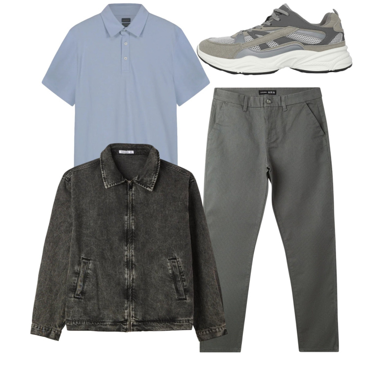 Outfit uomo - Fresco di sera. Stile Urban per Tutti i giorni. Abbinamento con pantaloni chino, sneakers, cappotti, polo.