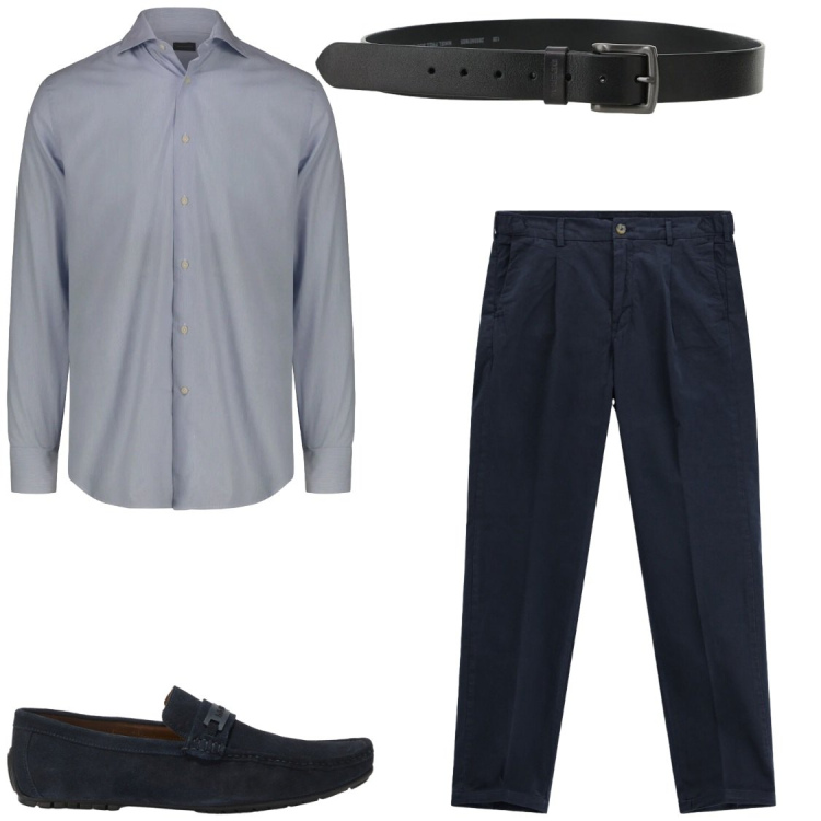 Outfit uomo - Mocassini morbidi. Stile Business/Elegante per Ufficio. Abbinamento con pantaloni, cinture, scarpe stringate, camicie.
