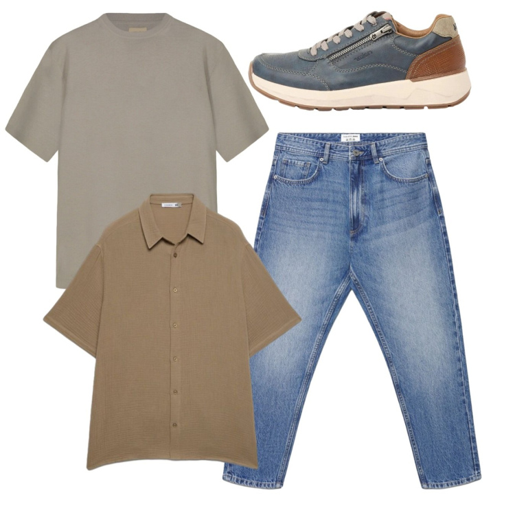 Outfit uomo - Total look. Stile Casual per Tutti i giorni. Abbinamento con sneakers, jeans, camicie a manica corta, t-shirt.