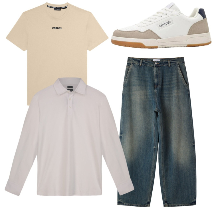 Outfit uomo - Total look. Stile Casual per Tutti i giorni. Abbinamento con sneakers, jeans, t-shirt, polo.