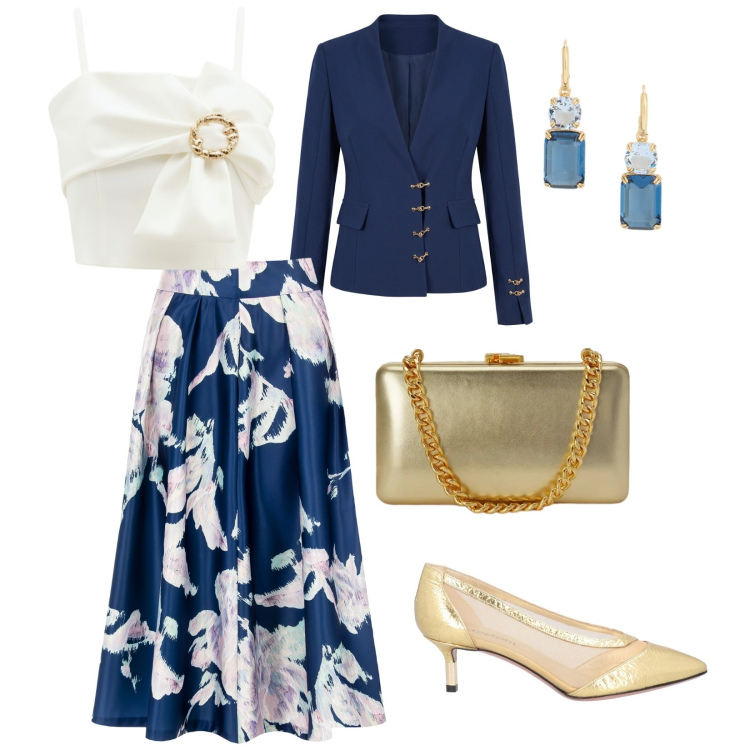 Outfit donna - Cerimonia. per Cerimonia. Abbinamento con décolleté, gonne longuette, blazer, top, clutch, orecchini.