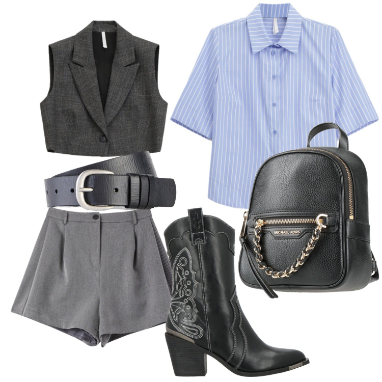 Outfit donna - Camperos stilosi. Stile Glamour per Scuola/Università. Abbinamento con zaini, stivaletti texani, cinture, shorts, gilet, camicie a manica corta.
