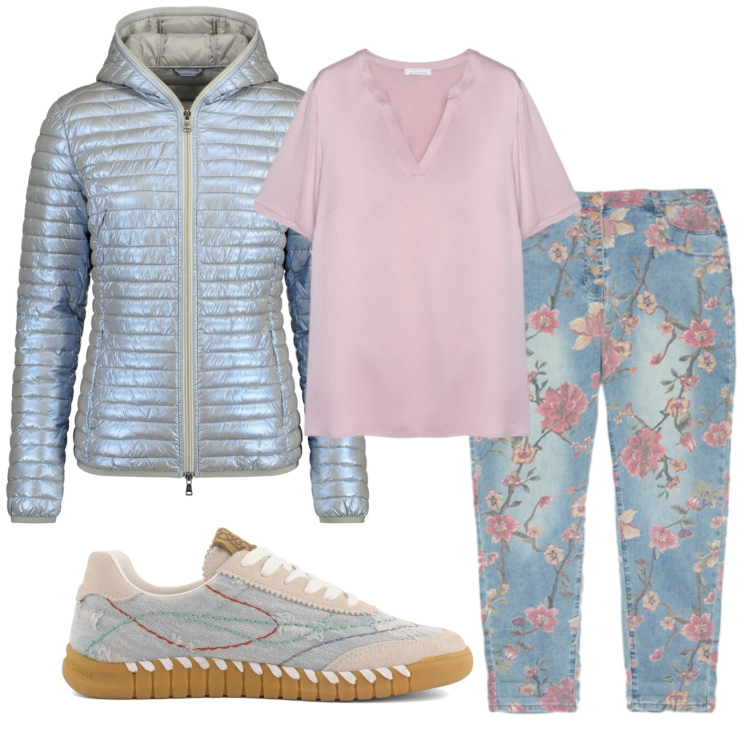 Outfit donna - Total look #2401361. Stile Casual chic per Ufficio. Abbinamento con t-shirt, jeans, piumini, sneakers.