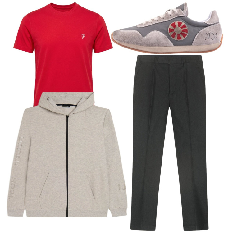 Outfit uomo - Total look. Stile Casual per Tutti i giorni. Abbinamento con t-shirt, felpe con cappuccio, sneakers, pantaloni.