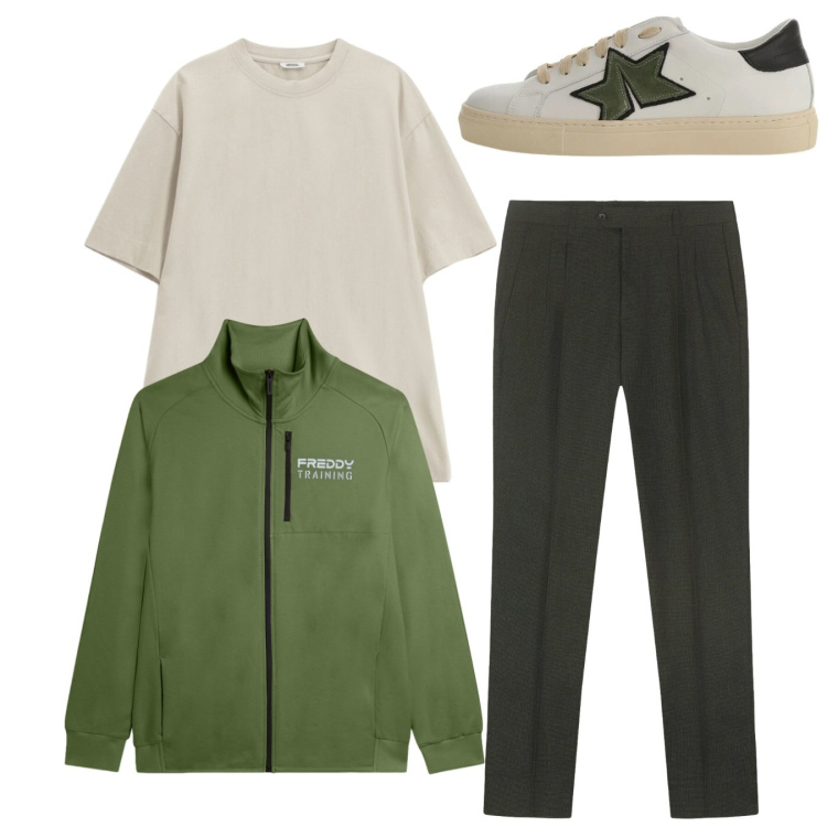 Outfit uomo - Mezzi tempi. Stile Casual per Tutti i giorni. Abbinamento con t-shirt, sneakers, felpe, pantaloni.