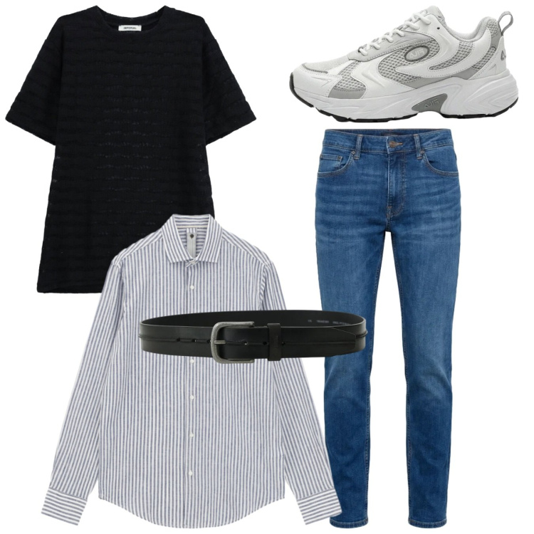 Outfit uomo - Total look. Stile Casual per Serata speciale. Abbinamento con sneakers, camicie, cinture, t-shirt, jeans.
