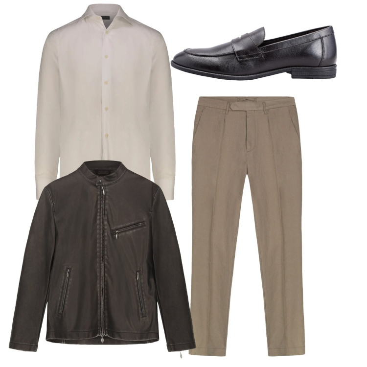 Outfit uomo - Total look. Stile Casual per Tutti i giorni. Abbinamento con giacche, scarpe stringate, camicie, pantaloni.