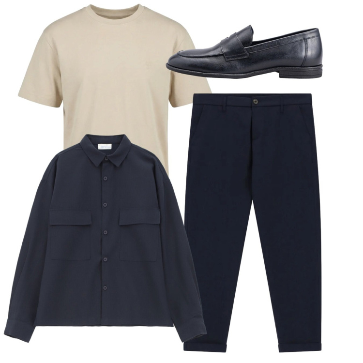 Outfit uomo - Total look. Stile Casual per Tutti i giorni. Abbinamento con pantaloni, camicie, t-shirt, scarpe stringate.
