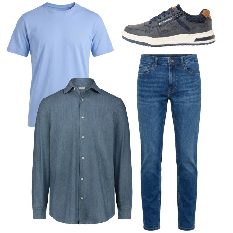 Outfit uomo - Total look. Stile Casual per Tutti i giorni. Abbinamento con sneakers, t-shirt, jeans, camicie.