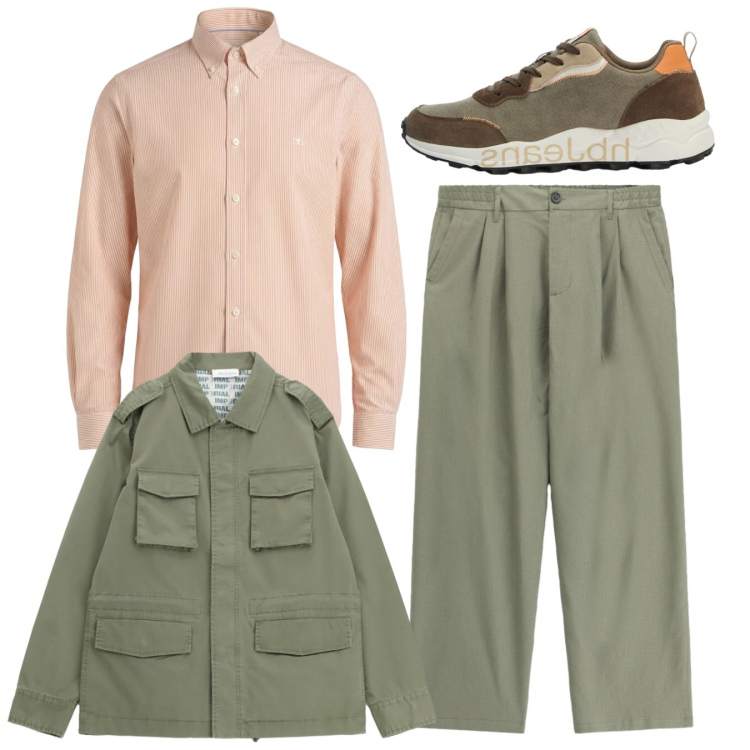 Outfit uomo - Sahariana. Stile Casual per Tutti i giorni. Abbinamento con cappotti, pantaloni, sneakers, camicie.