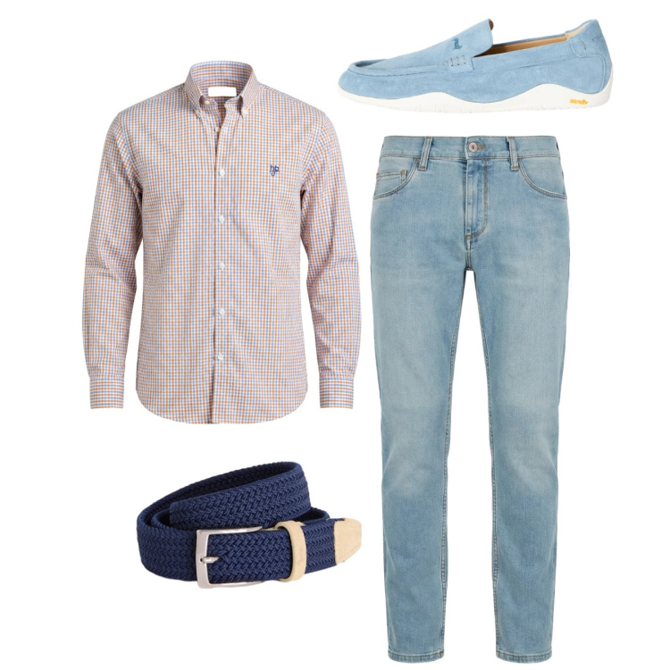 Outfit uomo - Total look. Stile Casual per Tutti i giorni. Abbinamento con jeans slim fit, cinture, scarpe stringate, camicie.