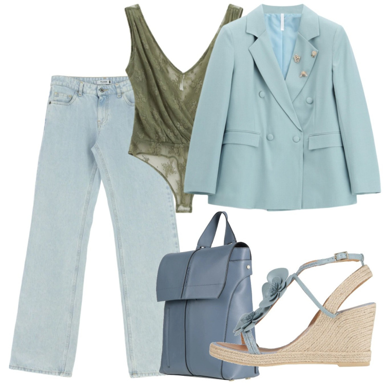 Outfit donna - Polvere di maggio. Stile Bon Ton per Tutti i giorni. Abbinamento con zaini, espadrillas, top, blazer, jeans dritti.