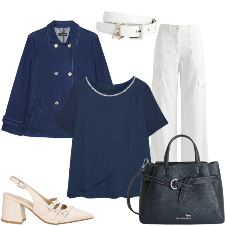 Outfit donna - Total look #2401395. Stile Casual chic per Tutti i giorni. Abbinamento con décolleté, borse a mano, cinture, pantaloni cargo, t-shirt, trench.