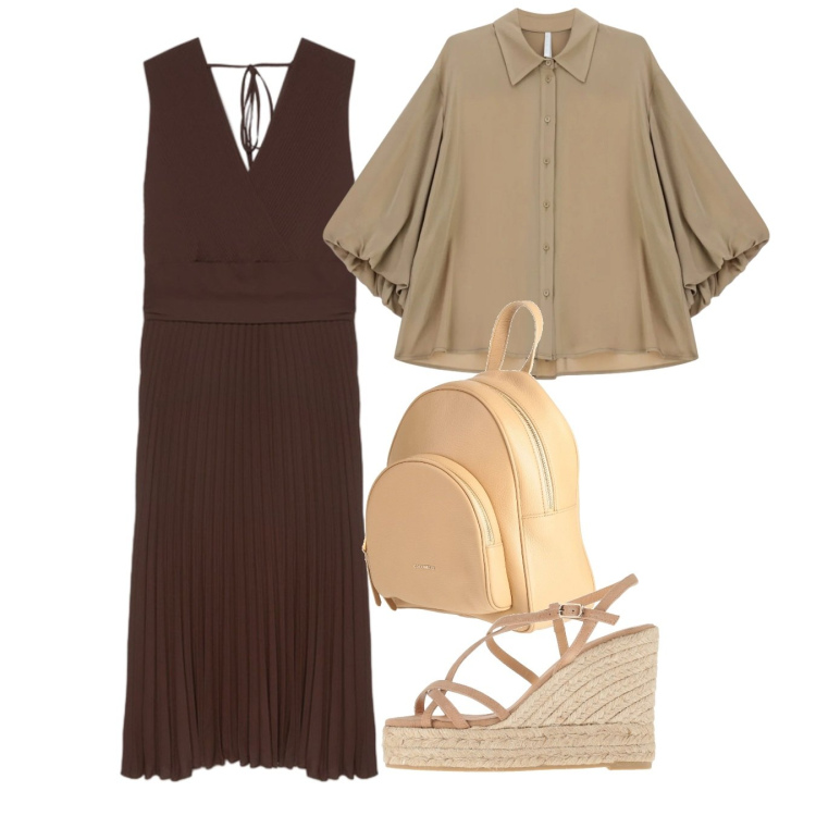 Outfit donna - Giornata di sole. Stile Romantica per Tutti i giorni. Abbinamento con zaini, espadrillas, camicie, vestiti midi/longuette.