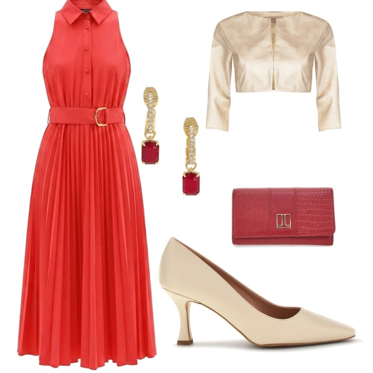 Outfit donna - Madrina #Rinascimento. Stile Glamour per Cerimonia. Abbinamento con vestiti chemisier, bolero, orecchini, décolleté, portafogli.
