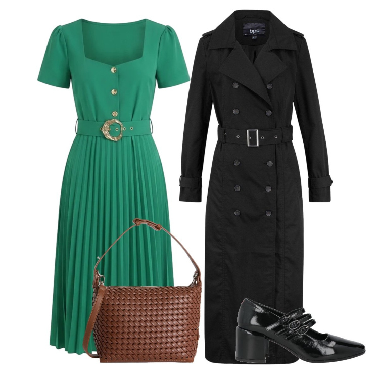 Outfit donna - Aperitivo. Stile Vintage retrò per Serata fuori. Abbinamento con décolleté, trench, borse a spalla, vestiti midi/longuette.