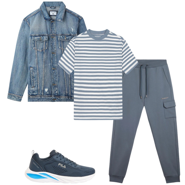 Outfit uomo - Total look #2401421. Stile Urban per Tutti i giorni. Abbinamento con sneakers, giacche, pantaloni cargo, t-shirt.