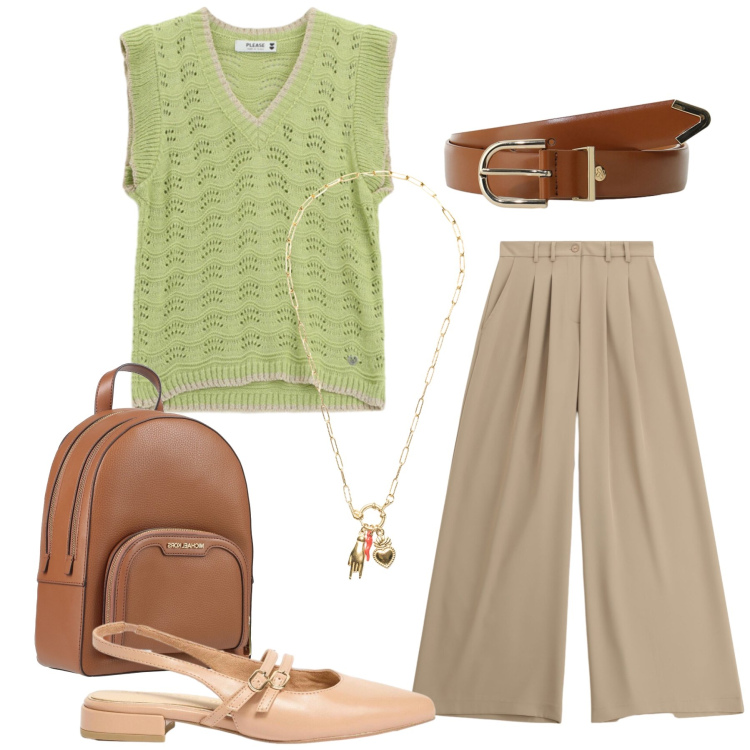 Outfit donna - Total look #2401438. Stile Casual chic per Tutti i giorni. Abbinamento con zaini, ballerine, cinture, pantaloni a palazzo, top, ciondoli.