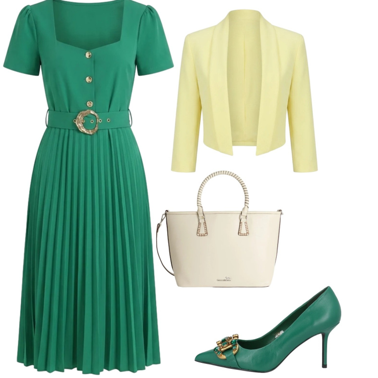 Outfit donna - Total look #2401448. Stile Bon Ton per Cerimonia. Abbinamento con décolleté, shopping bag, vestiti midi/longuette, bolero.