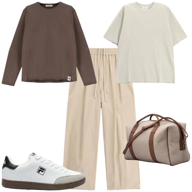 Outfit uomo - Trendy week end fuori porta. Stile Trendy per Tutti i giorni. Abbinamento con sneakers, felpe, t-shirt, pantaloni, borse sportive.