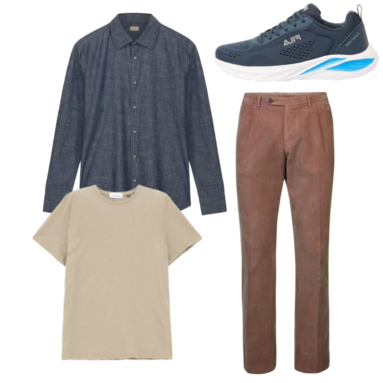 Outfit uomo - Total look. Stile Casual per Tutti i giorni. Abbinamento con sneakers, t-shirt, pantaloni, camicie.