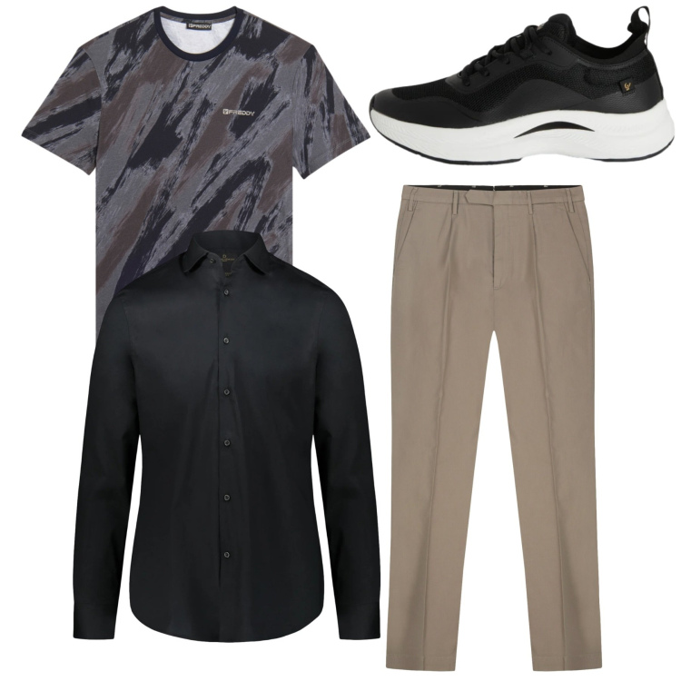 Outfit uomo - Total look. Stile Casual per Tutti i giorni. Abbinamento con sneakers, t-shirt, camicie, pantaloni.