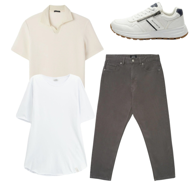 Outfit uomo - Total look. Stile Casual per Tutti i giorni. Abbinamento con sneakers, polo, pantaloni, t-shirt.