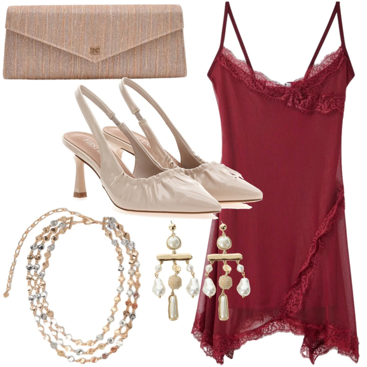 Outfit donna - Finishing Touch. Stile Chic per Cerimonia. Abbinamento con vestiti corti, pochette, orecchini, collane, décolleté.