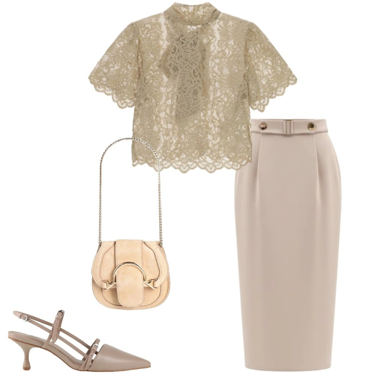 Outfit donna - Silhouette fluide e leggere. Stile Chic per Serata fuori. Abbinamento con marsupi, décolleté, top, gonne longuette.
