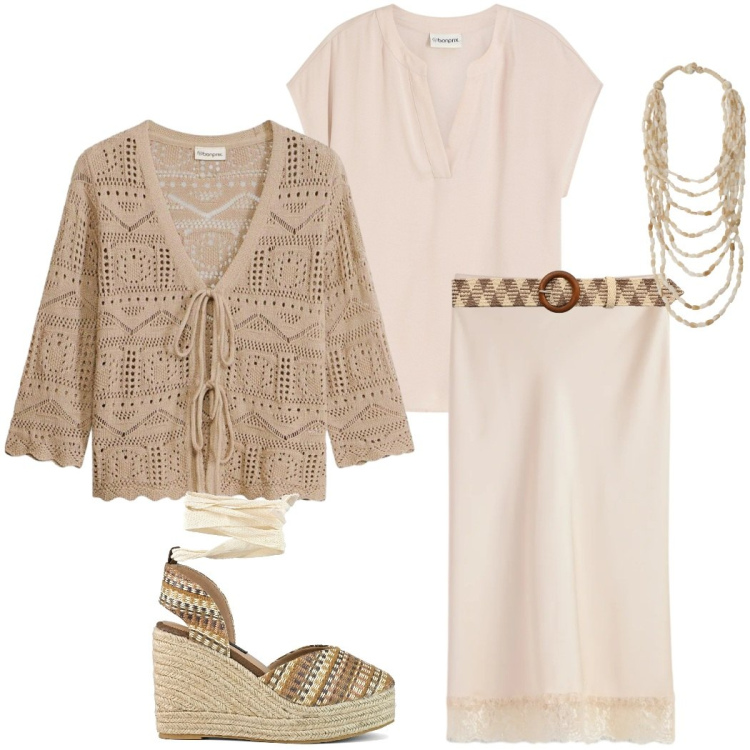 Outfit donna - Punto vita protagonista. Stile Casual chic per Tutti i giorni. Abbinamento con cardigans, bluse, gonne longuette, cinture, collane, zeppe.
