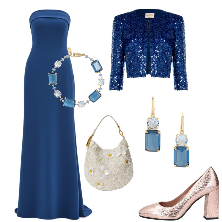 Outfit donna - Cerimonia Rinascimento. Stile Chic per Cerimonia. Abbinamento con décolleté, vestiti lunghi, bolero, pochette, orecchini, braccialetti.