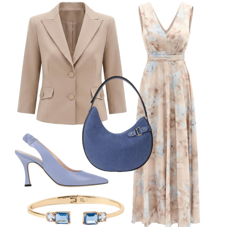 Outfit donna - Sto una favola. Stile Chic per Cerimonia. Abbinamento con décolleté, vestiti lunghi, blazer, borse a spalla, braccialetti.