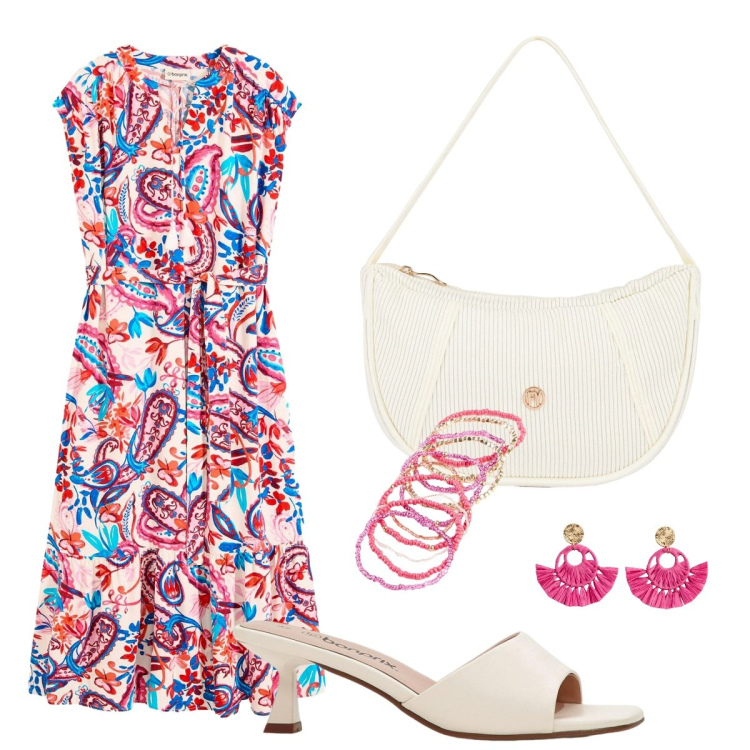 Outfit donna - Usciamo a prendere un gelato?. Stile Romantica per Serata fuori. Abbinamento con borse a mano, vestiti chemisier, sandali, orecchini, braccialetti.