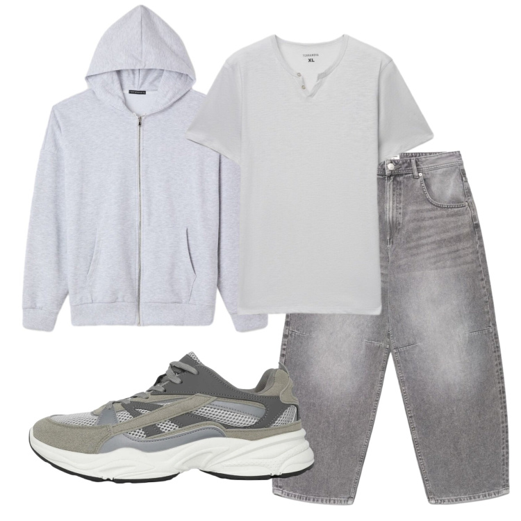 Outfit uomo - Total look #2401502. Stile Casual per Tutti i giorni. Abbinamento con sneakers, t-shirt, felpe con cappuccio, jeans.