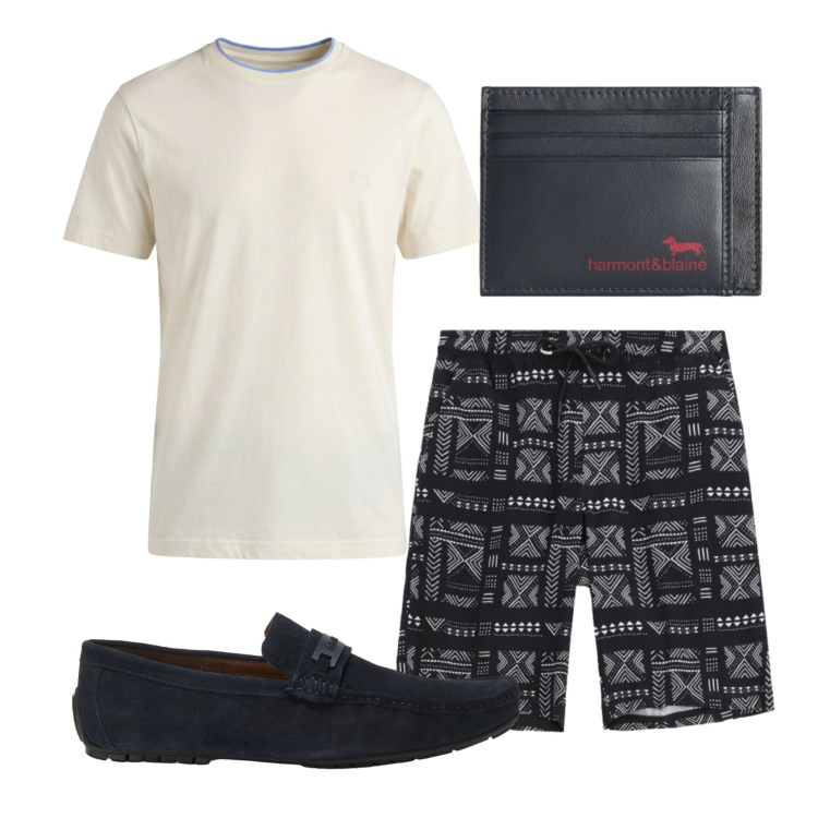 Outfit uomo - Total look #2401504. Stile Trendy per Tutti i giorni. Abbinamento con bermuda, portafogli, scarpe stringate, t-shirt.