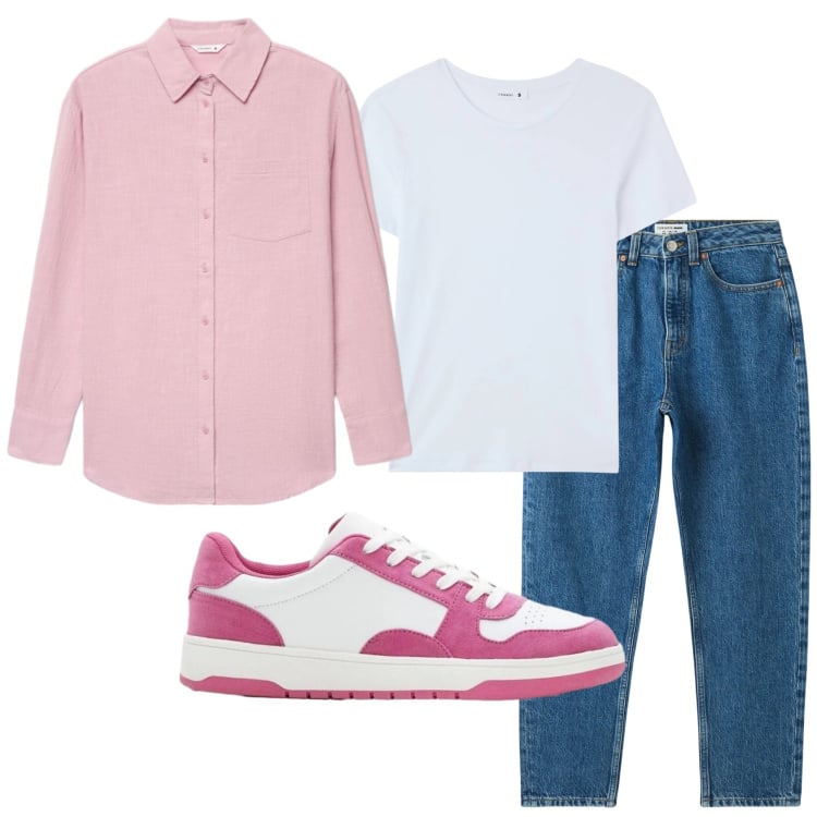 Outfit donna - Total look #2401506. Stile Basic per Tutti i giorni. Abbinamento con sneakers, jeans mom, t-shirt, camicie.