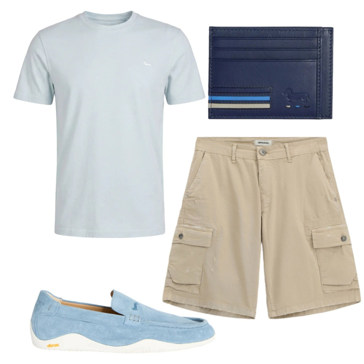 Outfit uomo - Total look #2401509. Stile Casual per Tutti i giorni. Abbinamento con bermuda, portafogli, scarpe stringate, t-shirt.