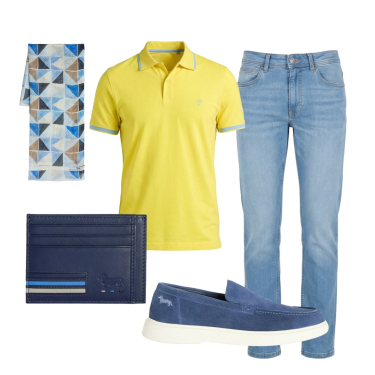 Outfit uomo - Total look #2401512. Stile Casual per Tutti i giorni. Abbinamento con sciarpe, portafogli, polo, scarpe stringate, jeans.