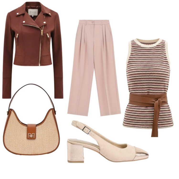 Outfit donna - Total look #2401519. Stile Casual chic per Serata fuori. Abbinamento con décolleté, borse a spalla, giacche, canottiere, pantaloni a palazzo.
