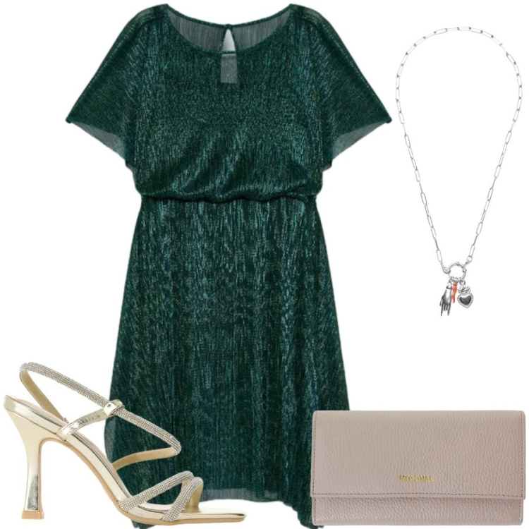 Outfit donna - Total look #2401520. Stile Casual chic per Tutti i giorni. Abbinamento con portafogli, sandali col tacco, ciondoli, vestiti asimmetrici.