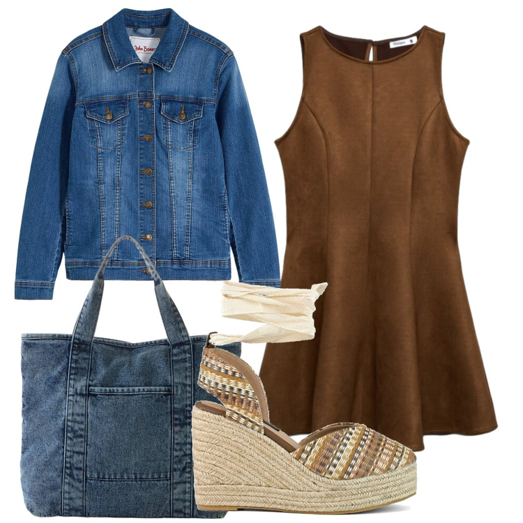 Outfit donna - Total look #2401523. Stile 70s per Tutti i giorni. Abbinamento con blazer, shopping bag, vestiti corti, zeppe.
