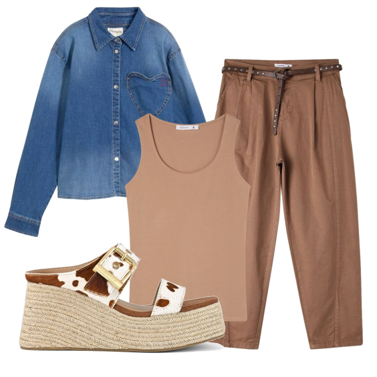 Outfit donna - Total look #2401525. Stile Trendy per Tutti i giorni. Abbinamento con camicie, top, pantaloni, zeppe.