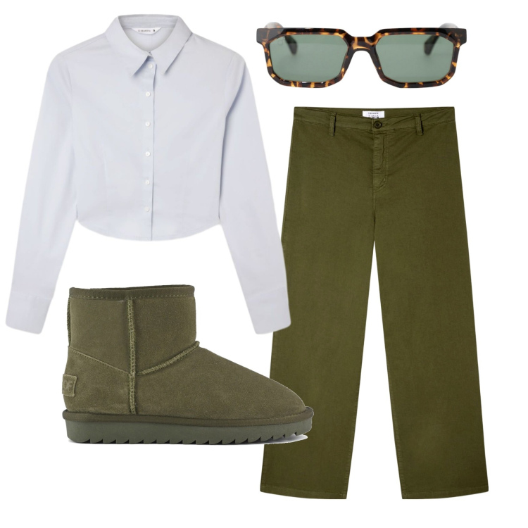 Outfit donna - Total look #2401527. Stile Casual per Tutti i giorni. Abbinamento con pantaloni, camicie, occhiali da sole, stivali.
