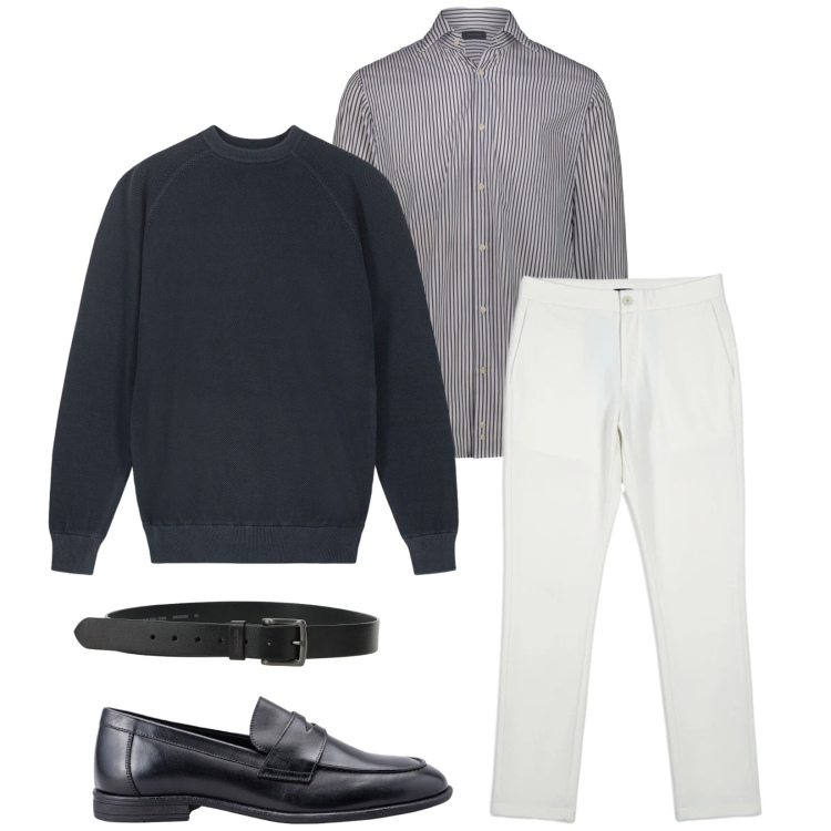 Outfit uomo - Total look #2401547. Stile Business/Elegante per Serata speciale. Abbinamento con cinture, camicie, maglieria, scarpe stringate, pantaloni.