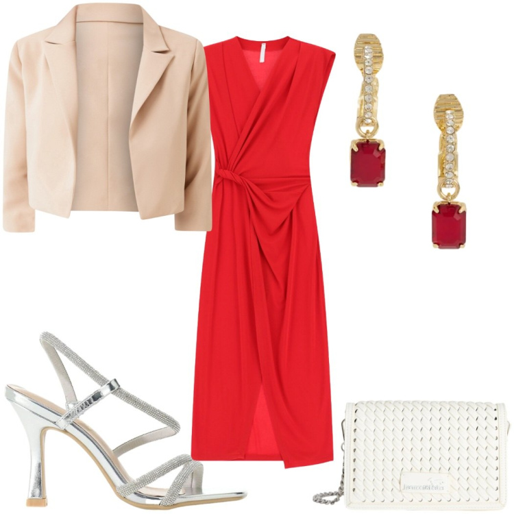 Outfit donna - Finishing Touch : i sandali. Stile Glamour per Cerimonia. Abbinamento con blazer, vestiti lunghi, sandali col tacco, borse a tracolla, orecchini.