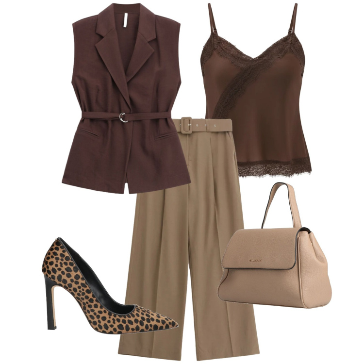 Outfit donna - Total look #2401593. Abbinamento con zaini, décolleté, canottiere, gilet, pantaloni a palazzo.
